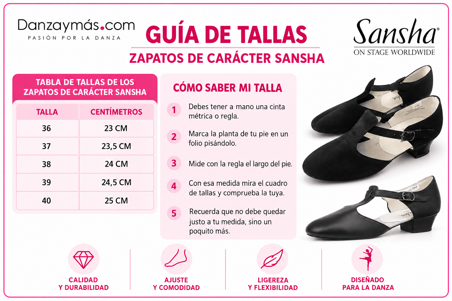 Guía de tallas Sansha jazz y carácter