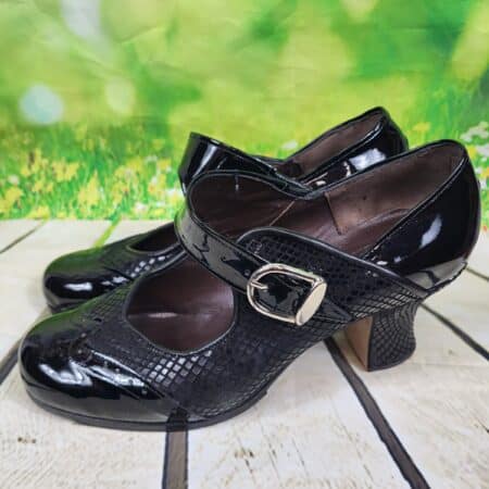 Zapatos flamenco Gallardo Garrucha 6 cm negros de piel y charol