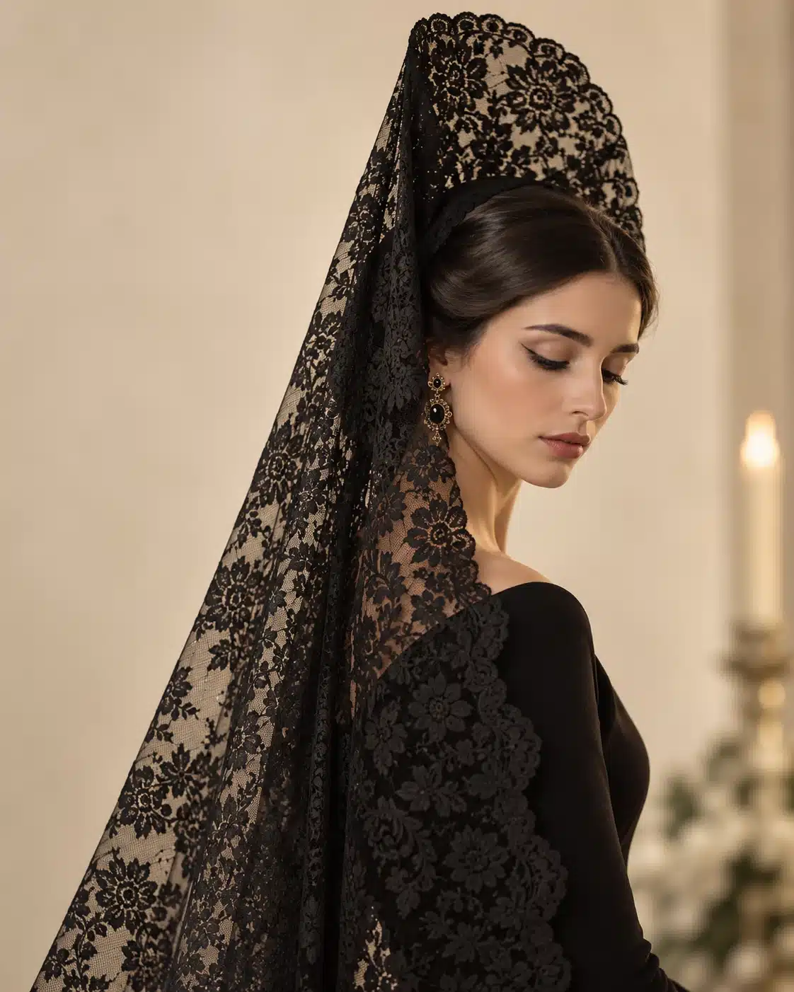 Mantilla negra de encaje para Semana Santa